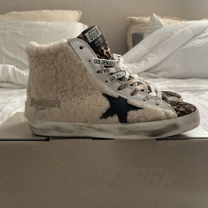 Golden Goose Francy sneakers made of shearling and pony skin with leopard print